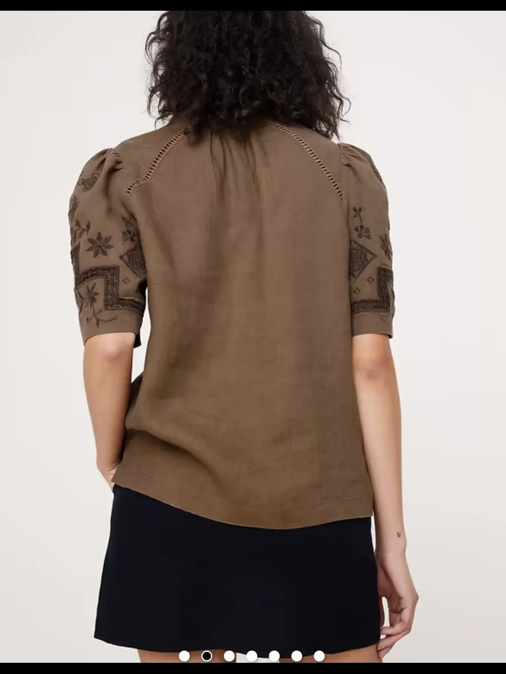 Banana Republic Embroidered Linen Puff-Sleeve Top